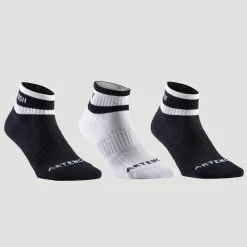 Calcetines Media Caña De Tenis Pack De 3 Artengo RS 500 Negro Blanco Rayas