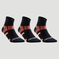 Calcetines Media Caña De Tenis Pack De 3 Artengo RS 560 Negro Naranja