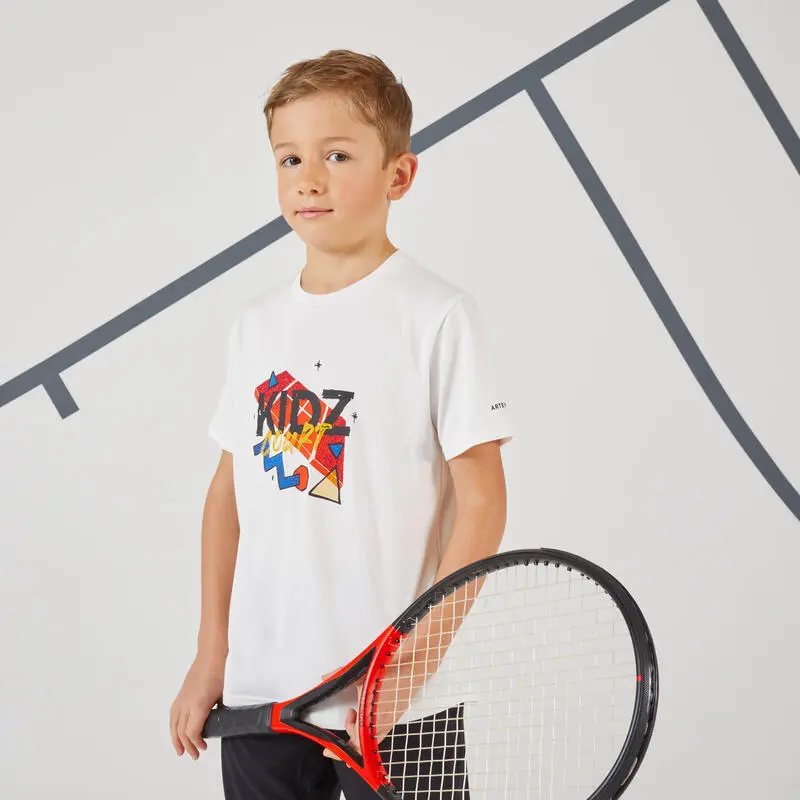 Artengo Camiseta De Tenis Manga Corta Niño TTS100 Kidz Blanco Estampado 1 Artengo Camiseta De Tenis Manga Corta Niño TTS100 Kidz Blanco Estampado
