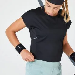 Camiseta De Tenis Manga Corta Transpirable Mujer Artengo Dry Soft 500 Negro