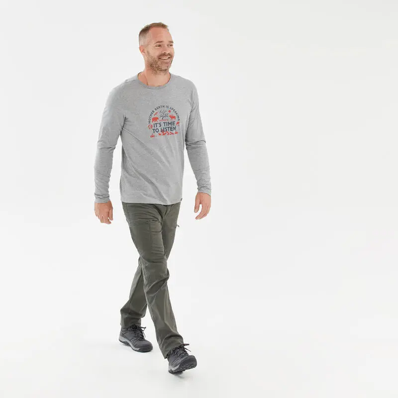 Quechua Camiseta NH100 ML Hombre - Gris Claro 4 Quechua Camiseta NH100 ML Hombre - Gris Claro - Imagen 4