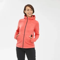 Chaqueta Polar De Montaña Y Trekking Con Capucha Mujer Quechua MH520 Naranja